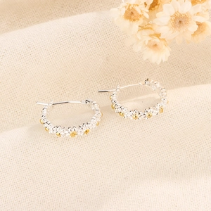 Boucles d'Oreilles Créoles Marguerite Fraîche Cuivre Ton Argent Et Or Bijoux Floraux Pour Femmes