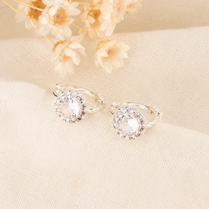 Orecchini A Cerchio Con Zirconi Halo Tondi E Perno In Argento Sterling 925 Gioielli In Rame Eleganti Per Donna