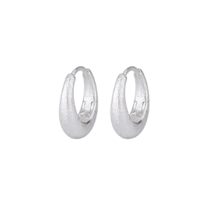 Minimalist matte silver oval brushed hoop earrings with secure snap closure