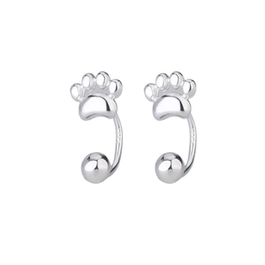 Cute S925 sterling silver cat paw stud earrings with minimalist animal footprint design