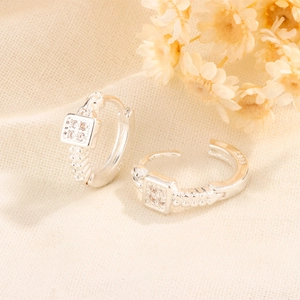 S925 sterling silver square zirconia hoop earrings with minimalist geometric design