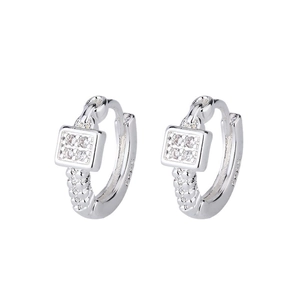 Square diamond stud earrings in S925 sterling silver with a minimalist polished finish