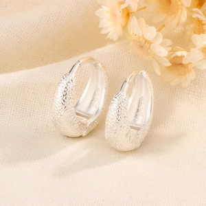 Frosted Hoop Earrings With 925 Sterling Silver Earring Post Minimalist Geometric Hammered Texture Trendy Women Jewelry