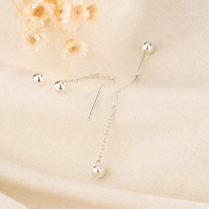 Minimalist S925 sterling silver tassel threader earrings with ball drop design