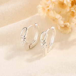 Geometric Square Plate Drop Hoop Earrings With 925 Sterling Silver Earring Post Zircon Minimalist Jewelry For Women