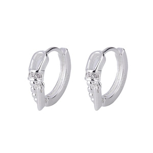 Modern S925 sterling silver chain link hoop earrings with sparkling zircon accents