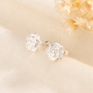 3D Rose Flower Stud Earrings With 925 Sterling Silver Earring Post Screw Back Copper Floral Jewelry For Women