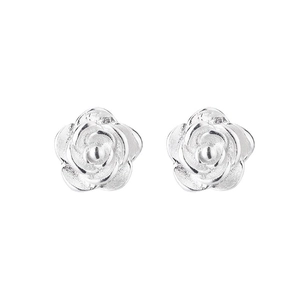 Elegant 925 sterling silver rose flower stud earrings with detailed petal textures