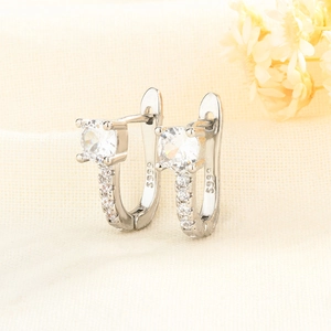 Boucles D'Oreilles Créoles En U Cuivre Strass Scintillants Géométriques Zircone Incrusté Bijoux De Mode Élégants Pour Femmes