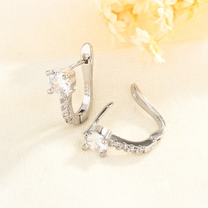 Boucles d'oreilles en argent S925 en forme de U avec zircon rond et pavé étincelant