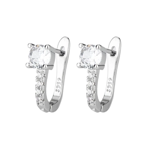 Boucles d'oreilles en argent S925 en forme de U avec un grand zircon et des petits diamants