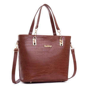 Sac fourre-tout marron foncé en simili cuir crocodile avec logo doré et bandoulière
