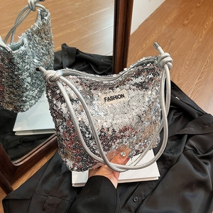 Sac Sous Le Bras À Paillettes Brillantes Pour Femmes Sac À Main À Bandoulière Scintillant Fermeture Aimantée Style Streetwear