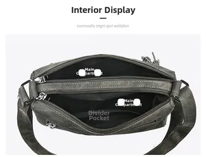 Detail view of the green canvas crossbody bag featuring multi-layer storage compartments
