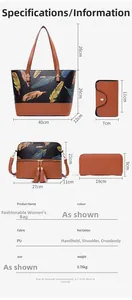 Detailed size chart for 4-piece tote set featuring dimensions of tote and crossbody bag