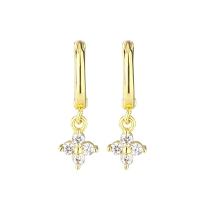 Elegant gold flower hoop earrings with sparkling four-petal cubic zirconia crystals