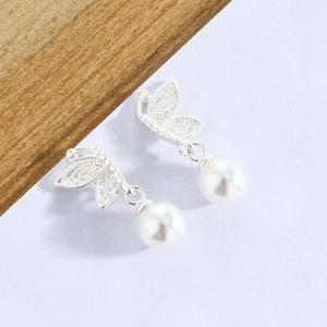 Elegant silver butterfly earrings with delicate openwork and white pearl drop design