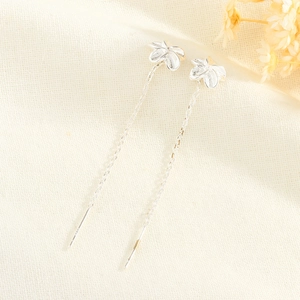 Boucles Oreilles Traversantes Fleur Gardénia Bijoux Cuivre Avec Tige Argent Sterling 925 Long Gland Elégant