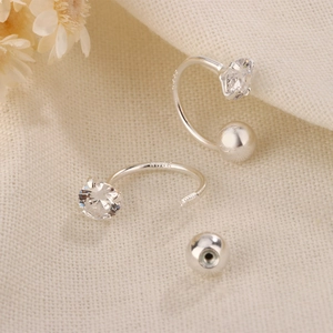S925 sterling silver C-shaped zircon stud earrings with secure screw back ball closure