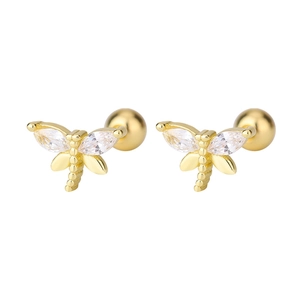 Close-up of golden dragonfly earrings featuring marquise-cut marquise zircon wings