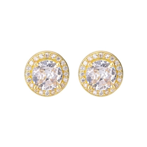 Classic 18K gold plated round halo stud earrings with brilliant zircon stones for women