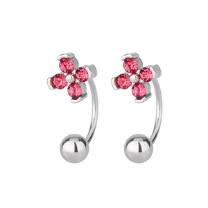 Boucles d'oreilles trèfle à quatre feuilles en zircon rose avec design incurvé