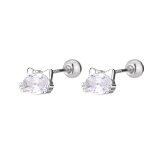 Funkelnde Katzen-Ohrstecker aus S925 Silber mit Kristallen und Schraubverschluss