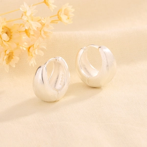 Minimalist brushed S999 silver U-shape hoop earrings with matte finish and thick design