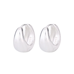 Minimalist S999 sterling silver hoop earrings with brushed matte teardrop design