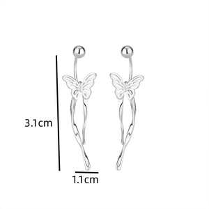 Macro shot of S925 sterling silver butterfly earrings with 3.1cm length and size markings