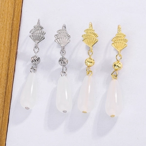 Vintage Chinese Style Teardrop Earrings Copper Fan Shape With White Faux Chalcedony Drop For Women Elegant Jewelry Gift
