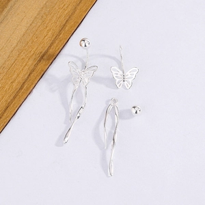 Elegant 925 silver butterfly tassel earrings with hollow butterfly wings and twist lines