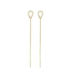Elegant gold drop tassel earrings with sparkling crystals and long delicate metal chain