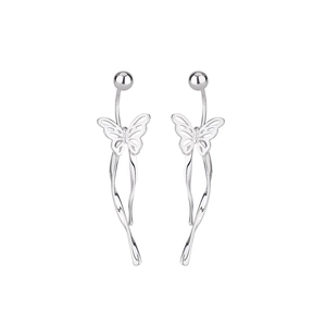 Elegant S925 sterling silver butterfly earrings with long streamline fringe drops