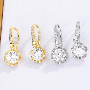 Elegant Copper Round Drop Earrings With Shiny Zirconia Claw Setting Fashion Jewelry Gift For Women