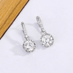 Elegant silver earrings with large round cubic zirconia stones and pavé set ear hooks