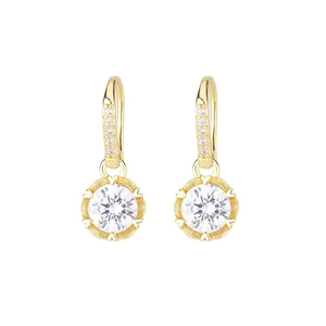 Elegant gold drop earrings with round cubic zirconia and petal-shaped multi-prong setting