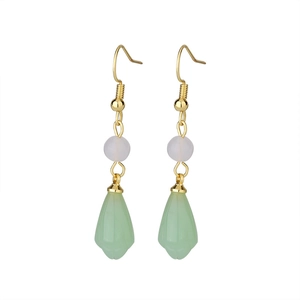 Elegant Chinese magnolia tassel earrings with pink beads and green flower bud drops