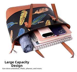 Macro view of large tote bag interior showing space for tablet, umbrella and phone