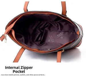 Interior view of tote bag showing spacious printed lining and functional zipper pocket