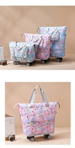 Three-stage expandable travel bag with 360-degree wheels and colorful unicorn prints