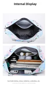 Internal view of the large capacity travel tote bag showing organized storage compartments