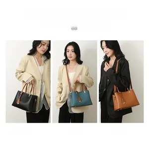 Three-way carry demonstration showing handbag, crossbody, and shoulder styles in leather