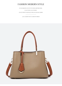 Close-up of litchi textured leather handbag with gold buckles and brown contrast straps