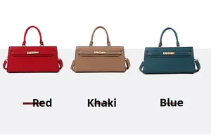 Three-color set of lychee grain flap handbags with gold twist locks and shoulder straps