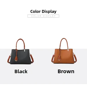 Litchi pattern faux leather handbags in black and brown with golden hardware details