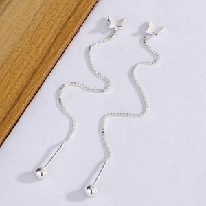 Butterfly Tassel Long Ear Line Earrings Elegant Copper Minimalist Sweet Style Jewelry For Women