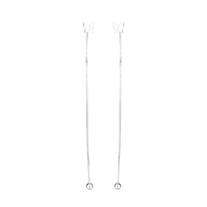 Elegant butterfly tassel drop earrings in S925 sterling silver with long chain design