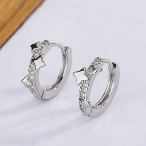 Boucles D'oreilles Créoles Star Huggie Avec Incrustation De Zircon Et Tige En Argent Bijoux Géométriques Simples Pour Femmes