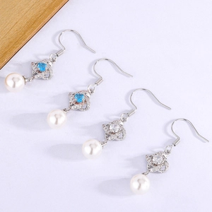Copper Dangle Earrings With Artificial Pearl And Cubic Zirconia Twist Design Fashion Hook Ear Jewelry For Women Elegant Gift